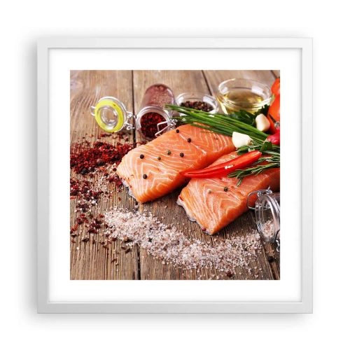 Poster in einem weißen Rahmen - Norwegisches Abenteuer in der Küche - 40x40 cm