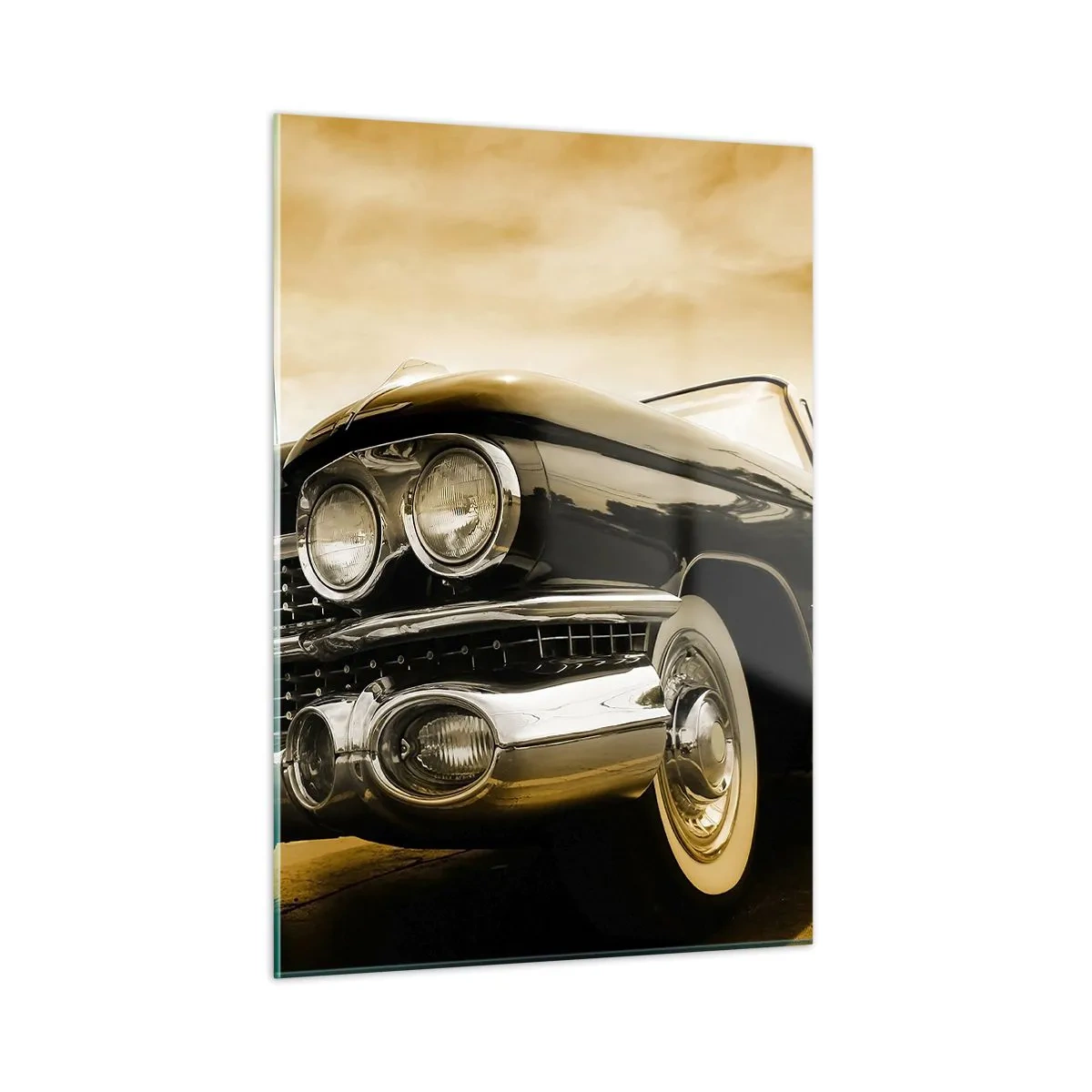 Glasbild - Bild auf glas - Die Front eines Oldtimers im eleganten Retro-Stil - 50x70cm - Klassiker vergehen nie - Moderne Wanddekoration für Wohnzimmer und Schlafzimmer ARTTOR