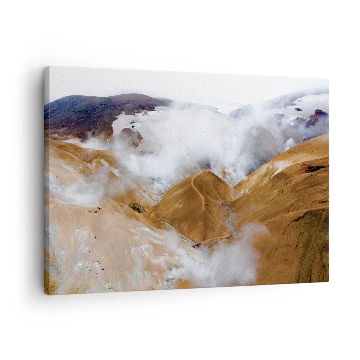 Bild auf Leinwand - Leinwandbild - Eine Berglandschaft mit Dampf in einem rauen Klima - 70x50cm - Islands rohe Schönheit - Moderne Wanddekoration für Wohnzimmer und Schlafzimmer ARTTOR