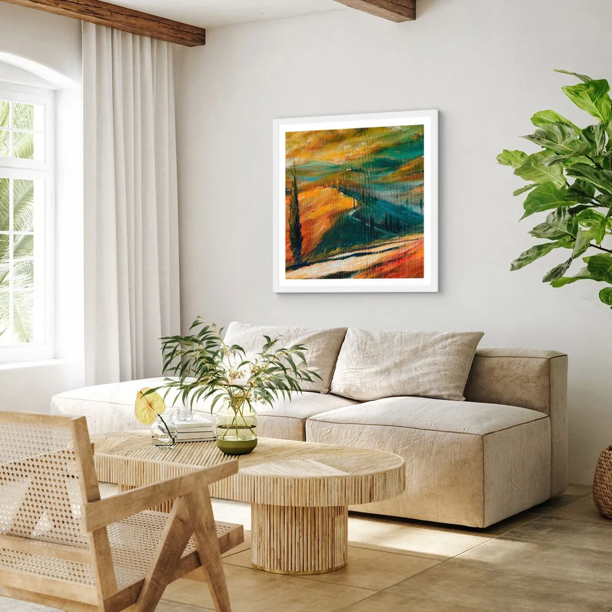 Poster in einem weißen Rahmen - Toskanische Landschaft - 60x60 cm