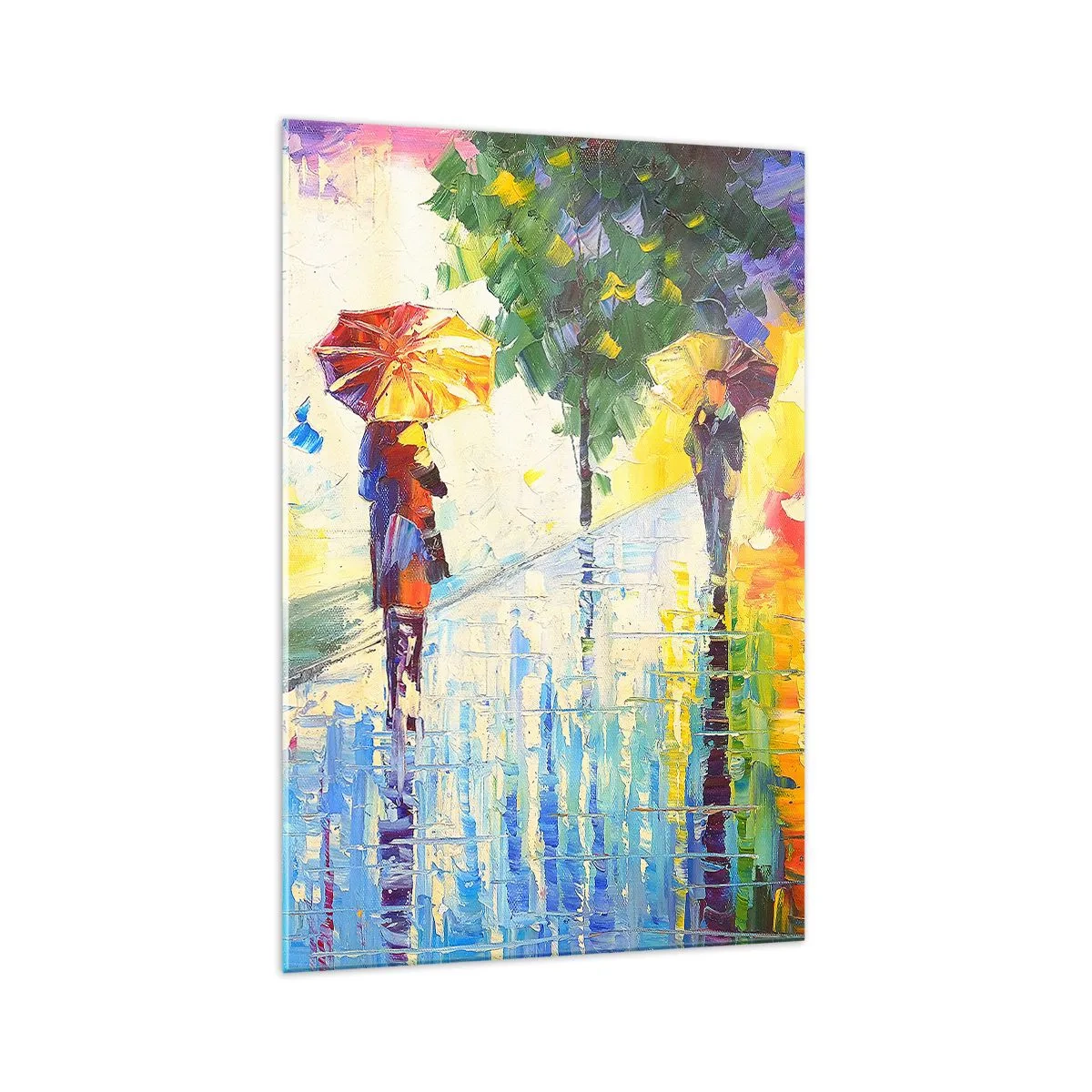 Glasbild - Bild auf glas - Ein Spaziergang mit Regenschirm in einer farbenfrohen Regenlandschaft - 70x100cm - Und alles klar - Moderne Wanddekoration für Wohnzimmer und Schlafzimmer ARTTOR
