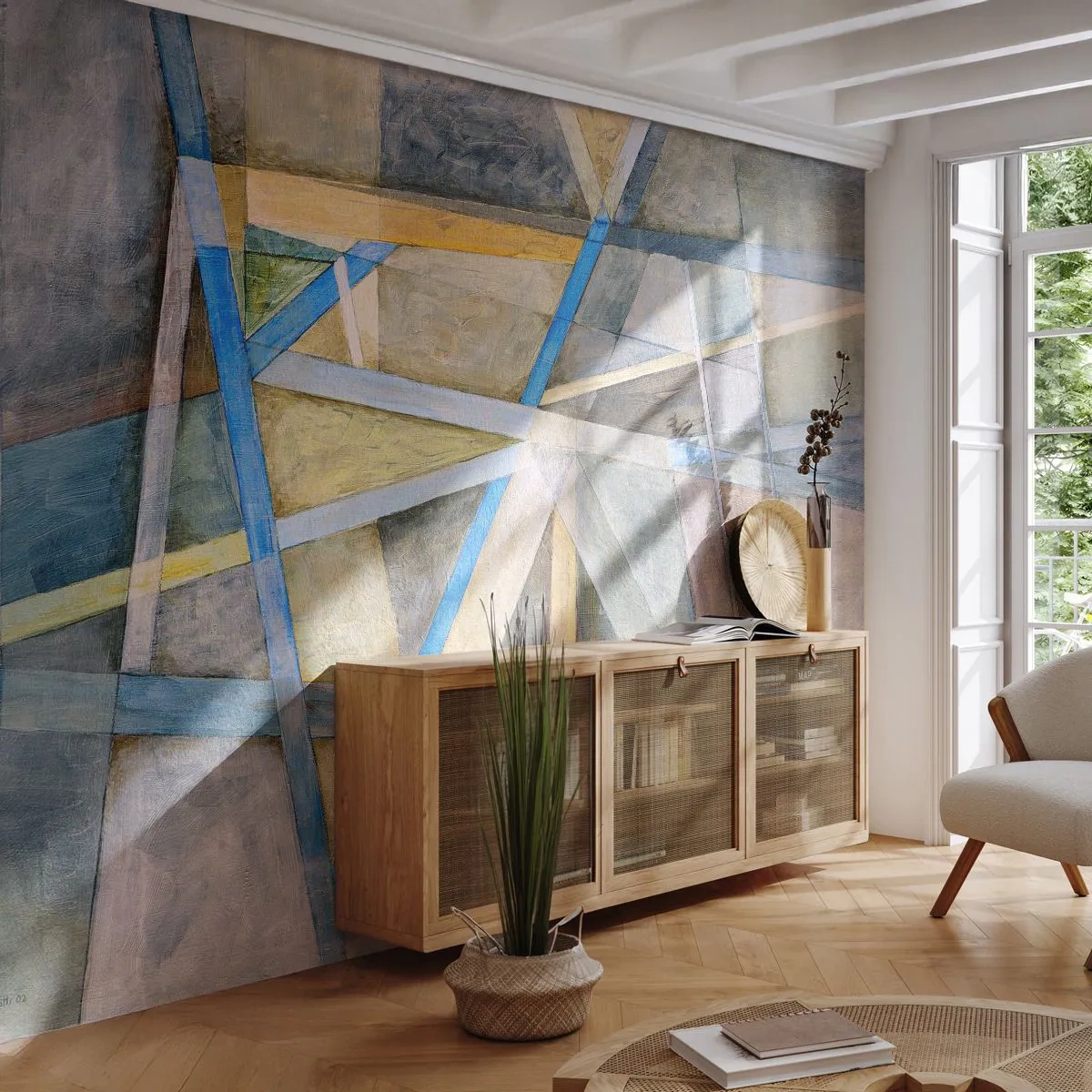 Fototapete Premium Canvas - Gerade oder diagonal? - Abstraktion, Stück, Modernes Muster - 200x140 cm