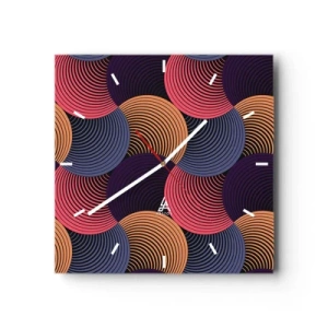 Wanduhr - Glasuhr - Geometrische Kreise in Rosa-, Lila- und Goldtönen - 30x30cm - Im kreisenden Rhythmus - Moderne Wanddekoration für Wohnzimmer und Schlafzimmer ARTTOR