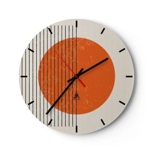 Wanduhr - Glasuhr - Orangefarbener Kreis und schwarze Linien auf beigem Hintergrund - 30x30cm - Immer die Sonne - Moderne Wanddekoration für Wohnzimmer, Küche und Schlafzimmer ARTTOR