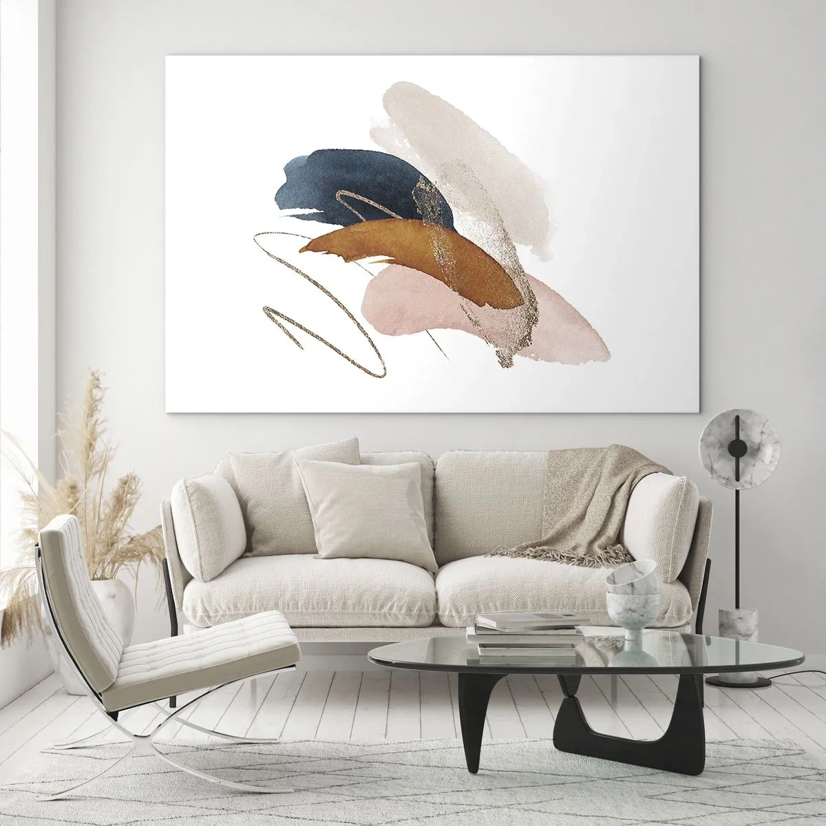 Glasbild - Bild auf glas - Abstrakte Pinselstriche in gedeckten Farben - 100x70cm - Geflügelte Komposition - Moderne Wanddekoration für Wohnzimmer und Schlafzimmer ARTTOR