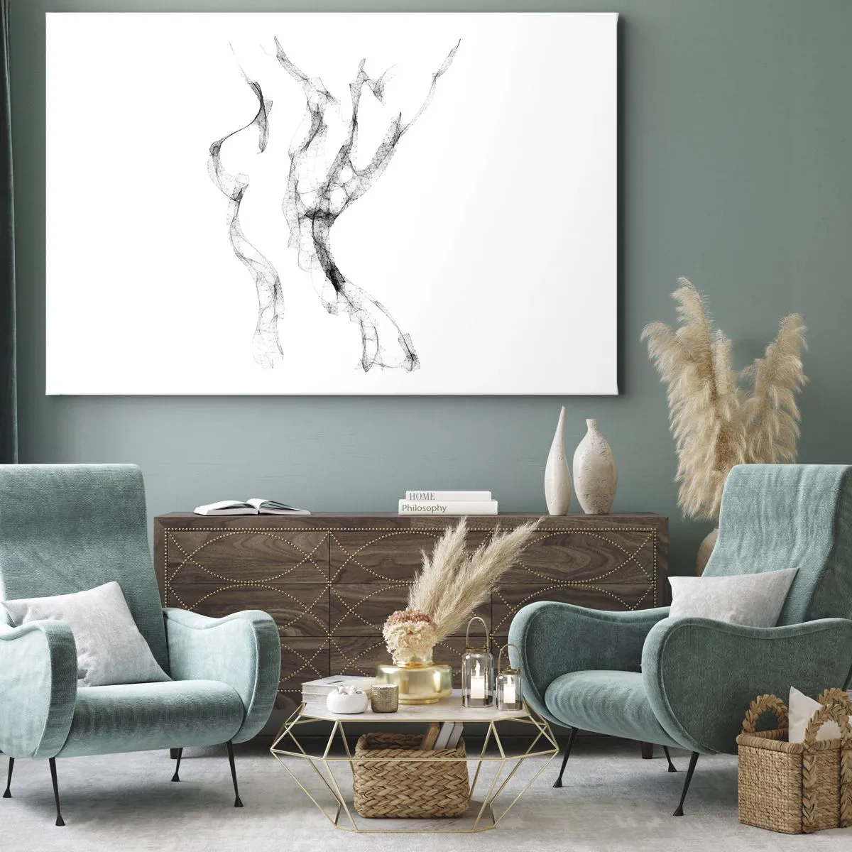 Bild auf Leinwand - Leinwandbild - Zarte, abstrakte Linien, die Rauchfahnen ähneln, auf hellem Hintergrund - 70x50cm - Schön und stark - Moderne Wanddekoration für Wohnzimmer und Schlafzimmer ARTTOR