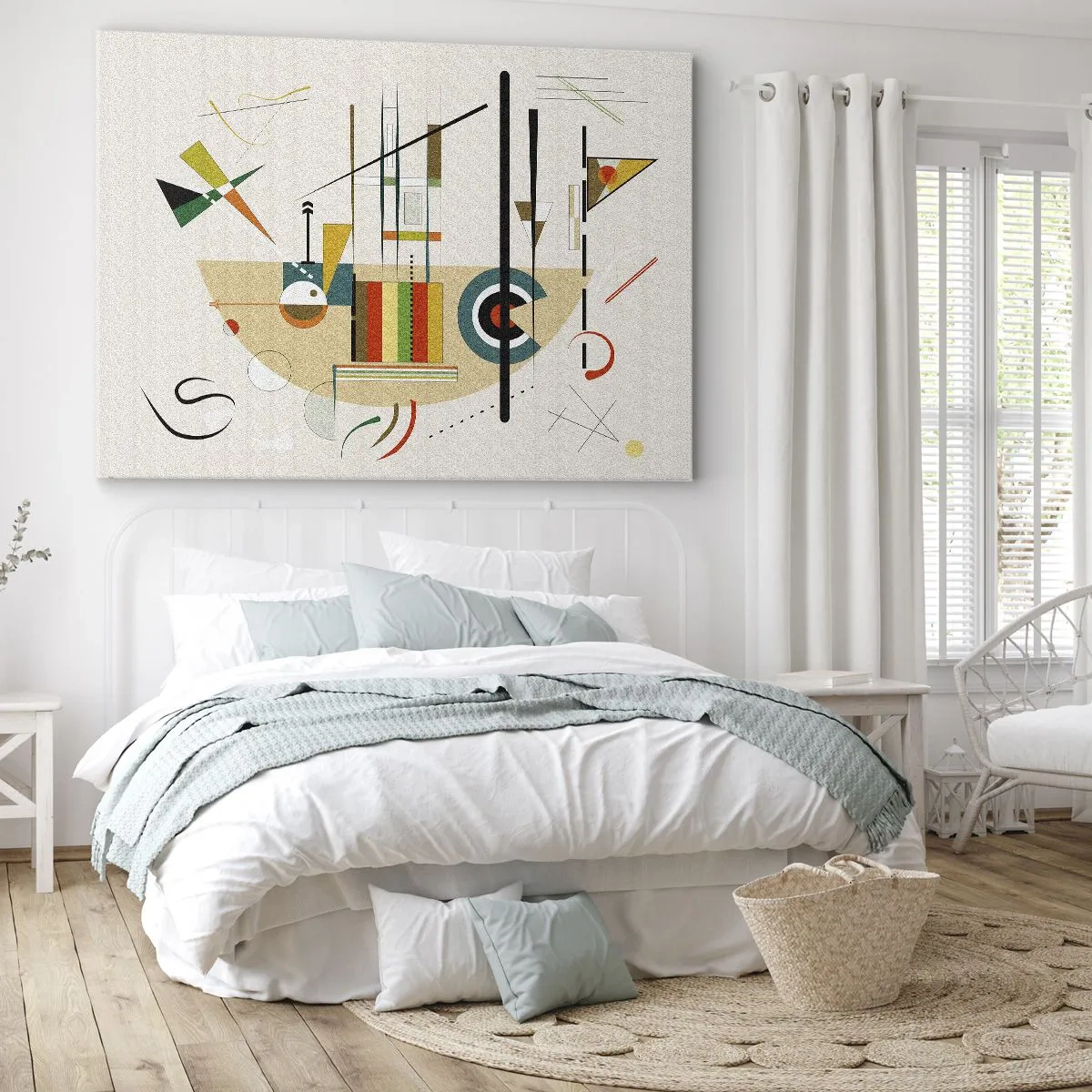 Bild auf Leinwand - Leinwandbild - Bunte Abstraktion mit geometrischen Formen - 70x50cm - Und die Welt lacht - Moderne Wanddekoration für Wohnzimmer und Schlafzimmer ARTTOR