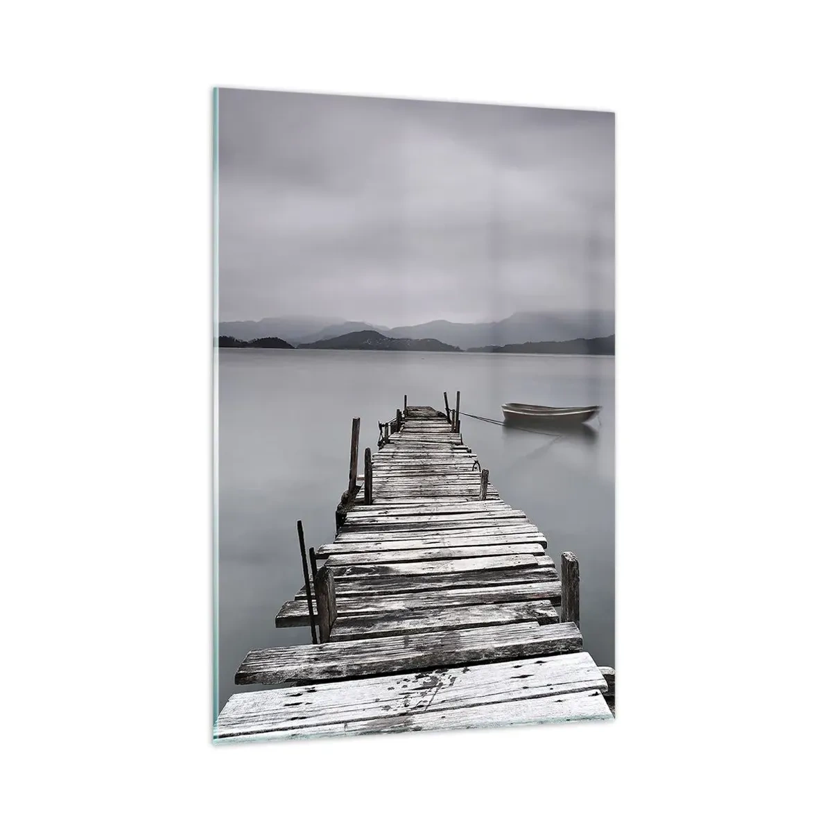 Glasbild - Bild auf glas - Eine Holzbrücke, die zur ruhigen Oberfläche des Sees führt - 80x120cm - Du kannst morgen gehen - Moderne Wanddekoration für Wohnzimmer und Schlafzimmer ARTTOR