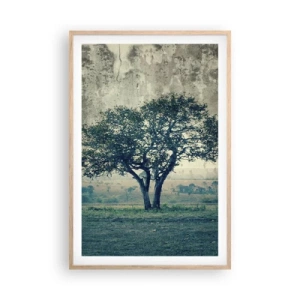 Poster in einem Rahmen aus heller Eiche - Ein Apfelbaum auf blauem Feld? - 61x91 cm