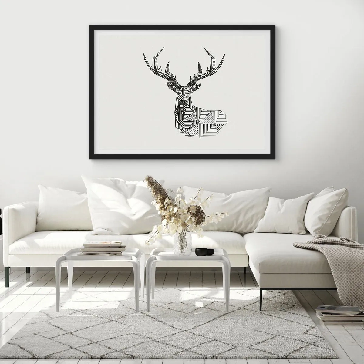 Poster in einem schwarzem Rahmen - Ein Hirsch im kubistischen Stil - 91x61 cm