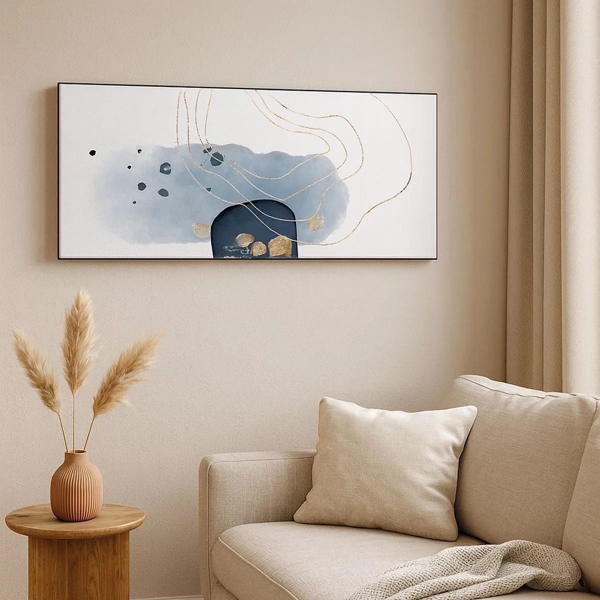 Bild auf Leinwand - Leinwandbild - Blau-goldene Fantasie - 100x40 cm