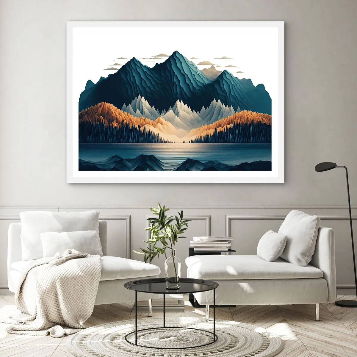 Poster in einem weißen Rahmen - Perfekte Berglandschaft - 100x70 cm