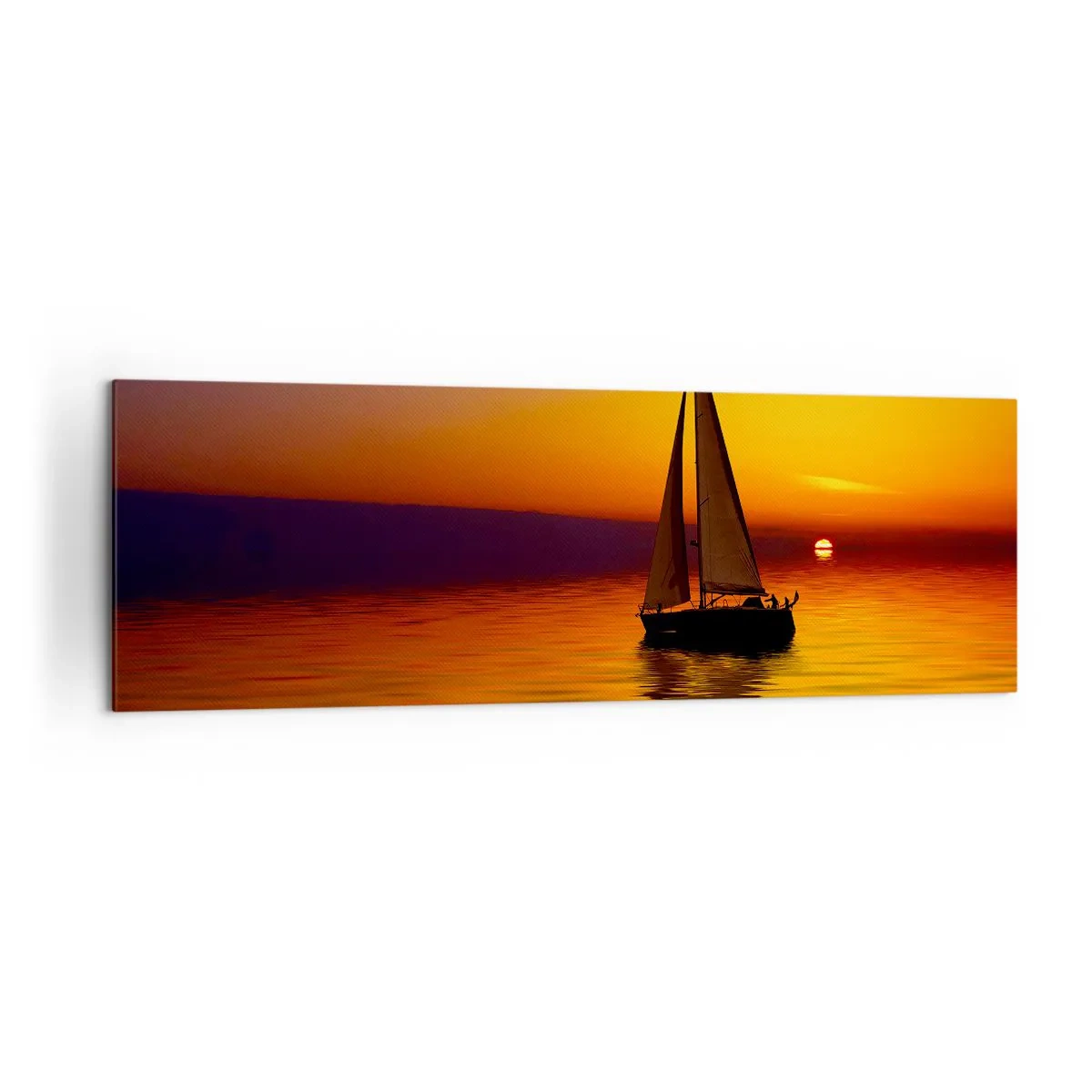 Bild auf Leinwand - Leinwandbild - Ein Segelboot auf ruhiger See bei Sonnenuntergang - 160x50cm - Wie ruhig es hier in der Abenddämmerung ist... - Moderne Wanddekoration für Wohnzimmer und Schlafzimmer ARTTOR