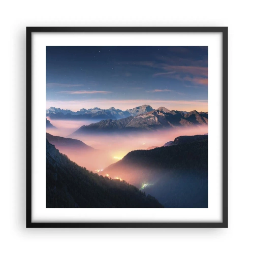 Poster in einem schwarzem Rahmen - Licht in den Tälern - 50x50 cm