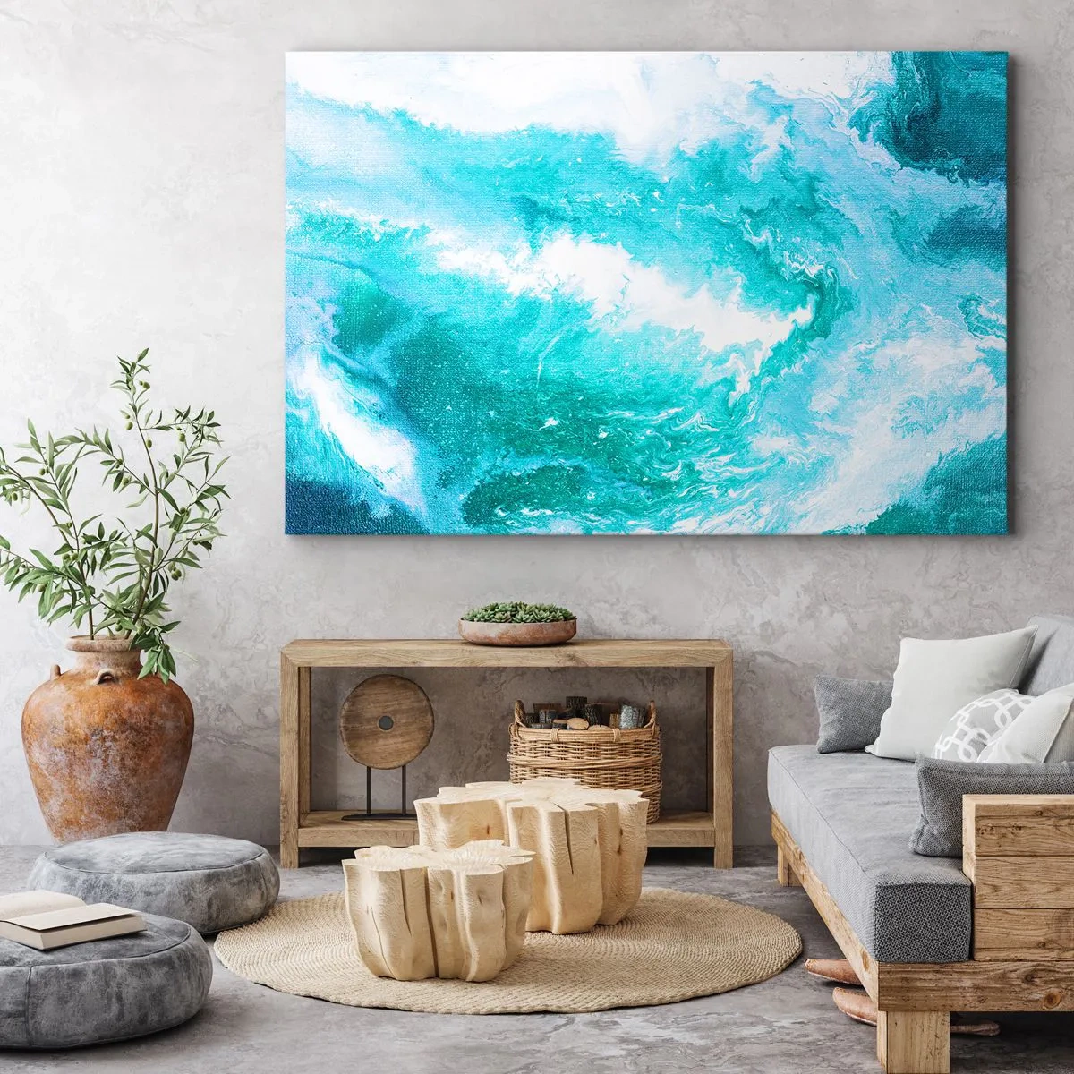 Bild auf Leinwand - Leinwandbild - Abstrakter Wirbel in Blautönen - 70x50cm - Im Kern des Elements - Moderne Wanddekoration für Wohnzimmer und Schlafzimmer ARTTOR