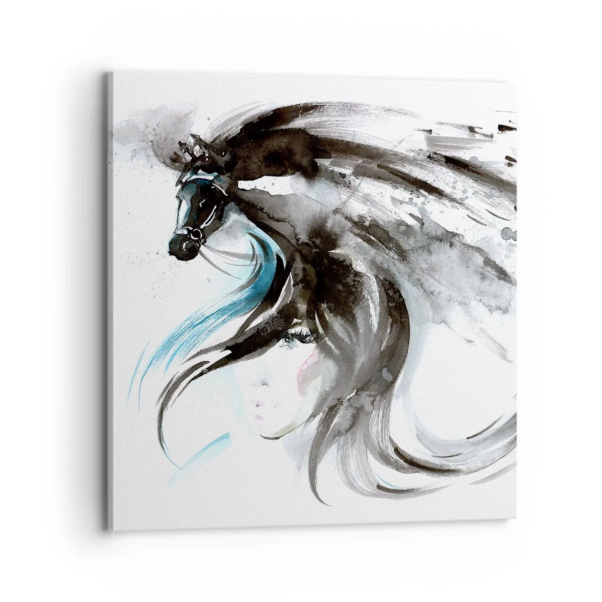 Bild auf Leinwand - Leinwandbild - Schwarzer Prinz Galopp - 70x70 cm