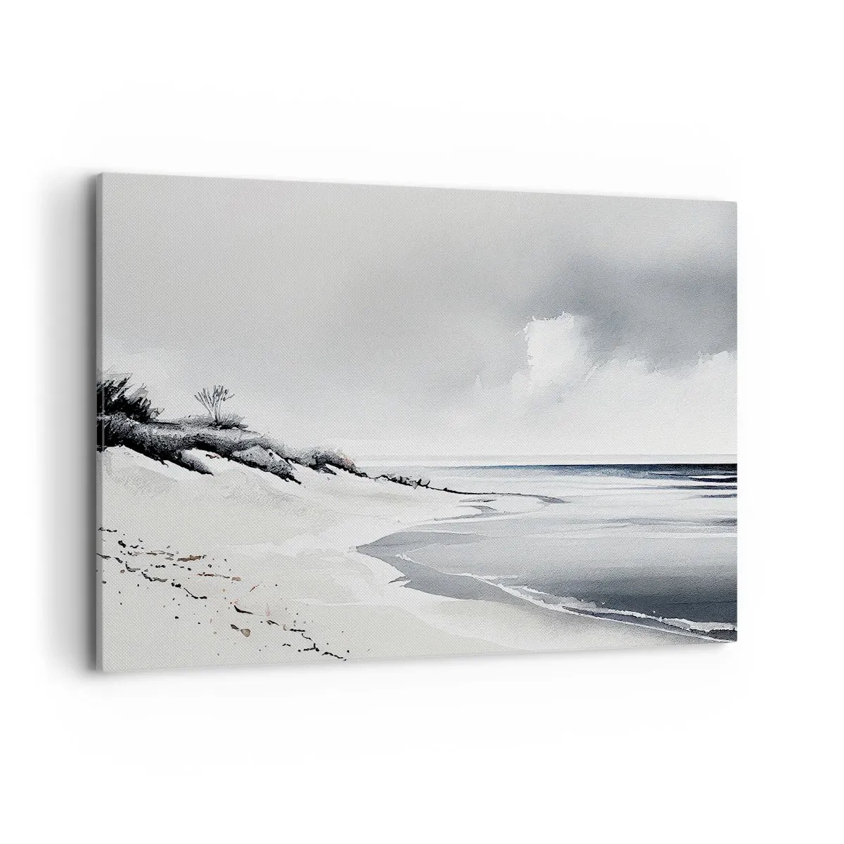 Bild auf Leinwand - Leinwandbild - Ein Strand in gedämpften Grau- und Blautönen - 120x80cm - Für immer zusammen - Moderne Wanddekoration für Wohnzimmer und Schlafzimmer ARTTOR