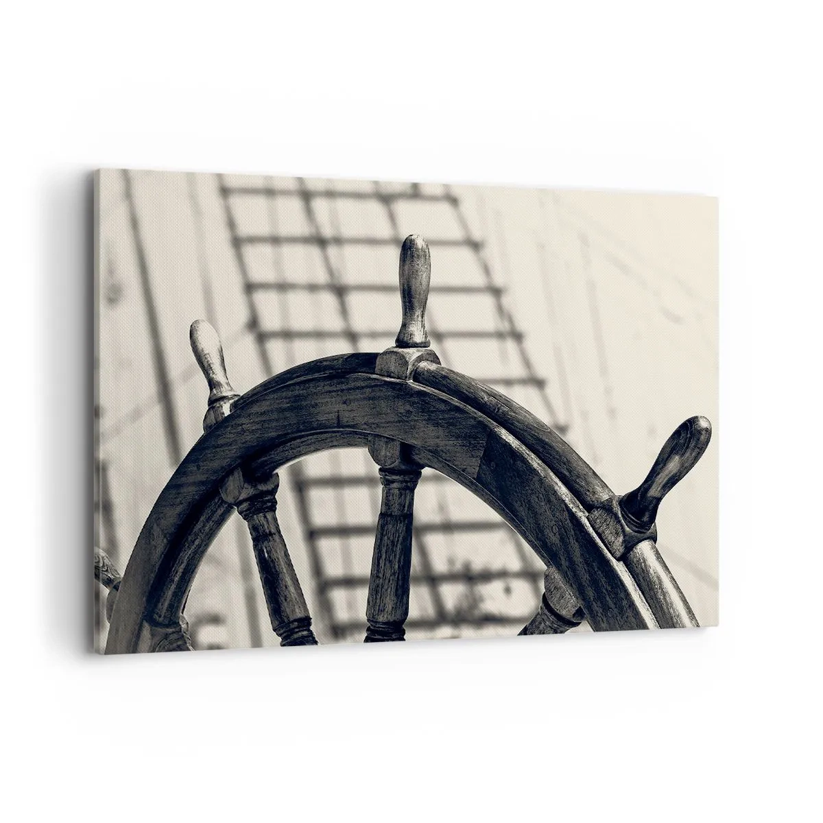 Bild auf Leinwand - Leinwandbild - Ein Segelruder im Retro-Stil mit einem Schiff im Hintergrund - 100x70cm - Meeresgeschichten - Moderne Wanddekoration für Wohnzimmer und Schlafzimmer ARTTOR
