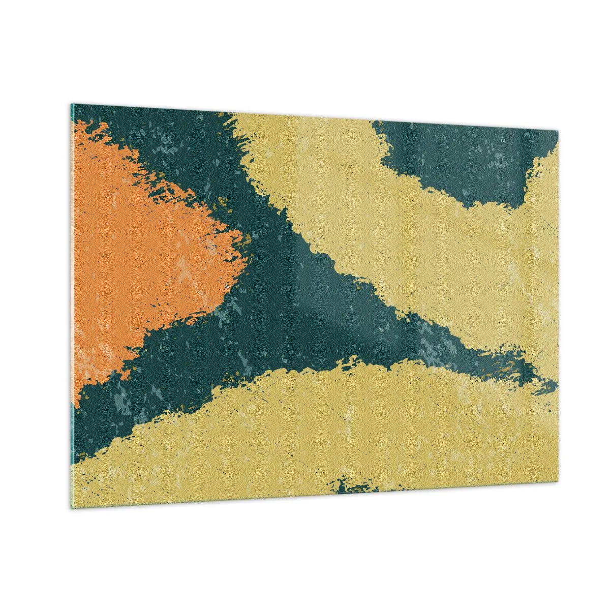 Glasbild - Bild auf glas - Eine fließende Abstraktion in Senf, Grün und Orange. - 100x70cm - Abstraktion – langsame Bewegung - Moderne Wanddekoration für Wohnzimmer und Schlafzimmer ARTTOR