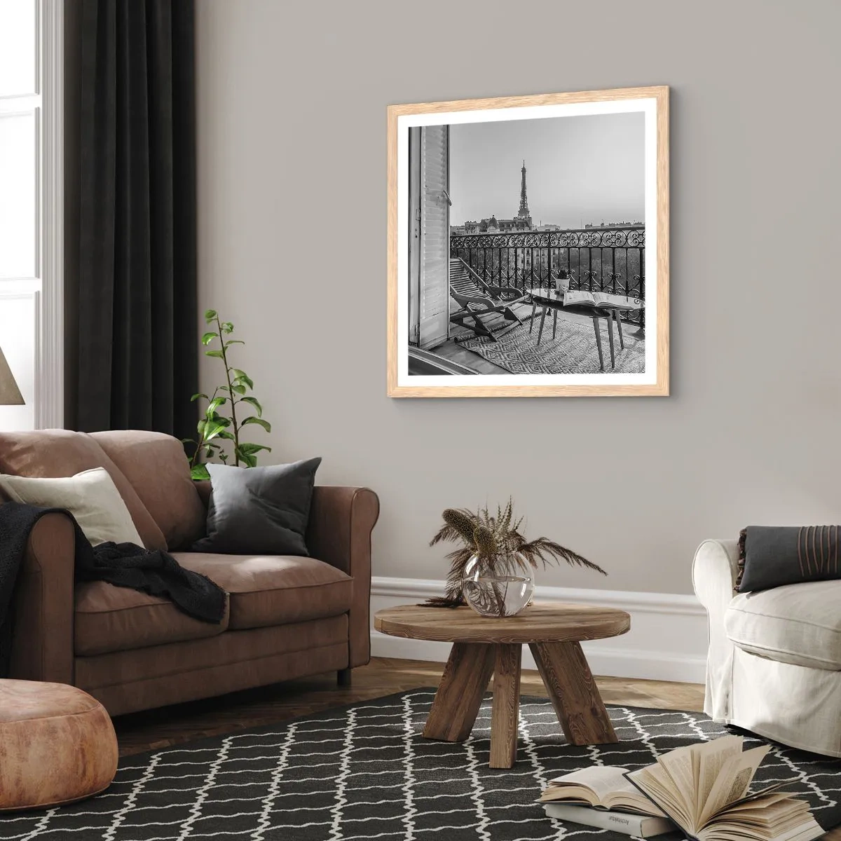 Poster in einem Rahmen aus heller Eiche - Pariser Nachmittag - 40x40 cm