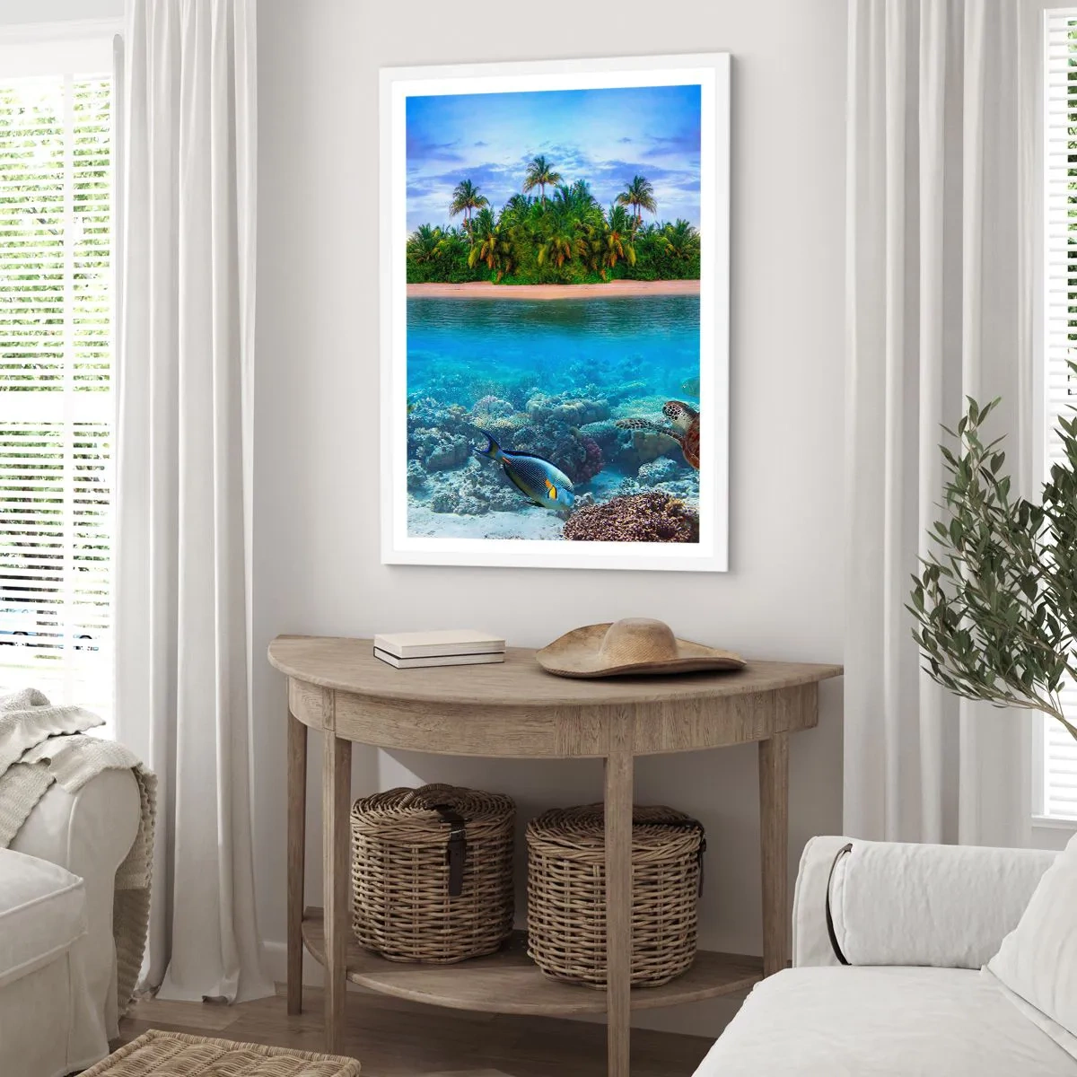 Poster in einem weißen Rahmen - Heavenly Island lädt dich ein - 40x50 cm