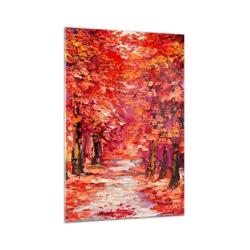 Glasbild - Bild auf glas - Eine malerische Gasse in herbstlichen Farben im impressionistischen Stil - 70x100cm - Herbstlicher Eindruck - Moderne Wanddekoration für Wohnzimmer und Schlafzimmer ARTTOR