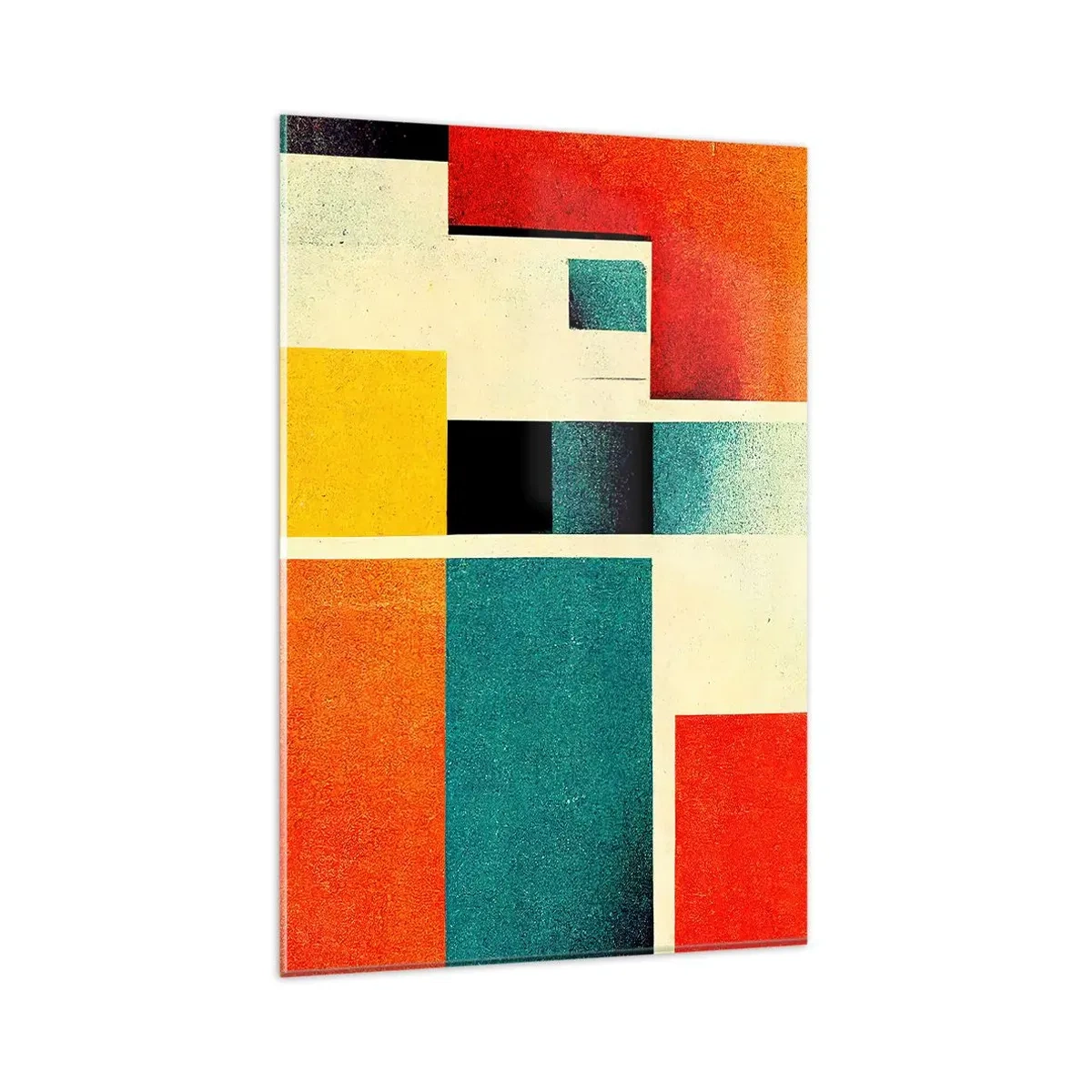 Glasbild - Bild auf glas - Geometrische Abstraktion mit farbigen Rechtecken und Quadraten - 80x120cm - Geometrische Abstraktion – gute Energie - Moderne Wanddekoration für Wohnzimmer und Schlafzimmer ARTTOR