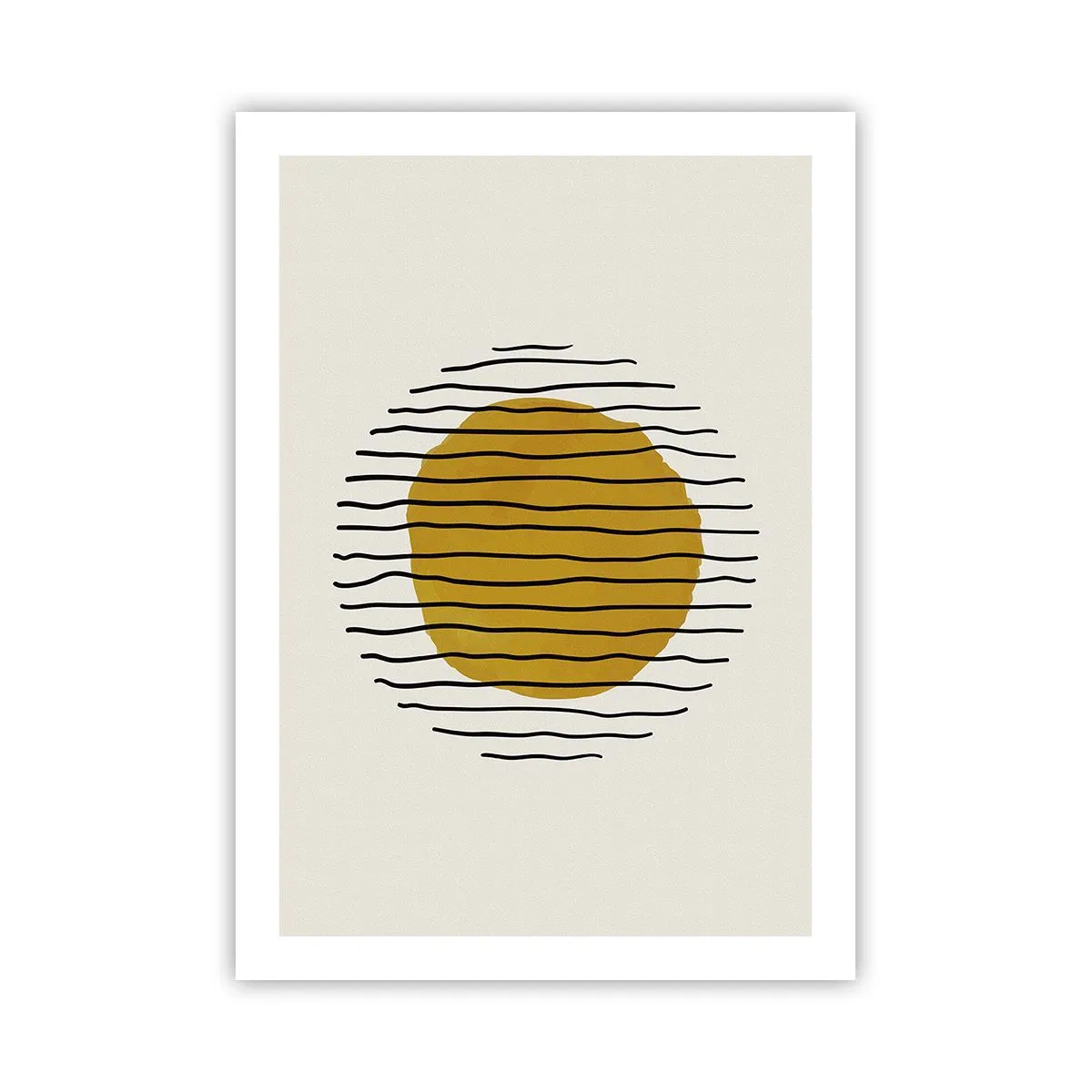Poster - Minimalistische Grafik mit gelbem Kreis und schwarzen Linien - 50x70cm - Abstraktion, die vor Hitze zittert - Moderne Wanddekoration für Wohnzimmer und Schlafzimmer ARTTOR