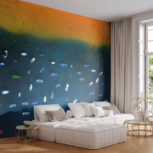 Fototapete Premium Canvas - Feiertagsspiel - Boote, Strand, Küste - 500x350 cm