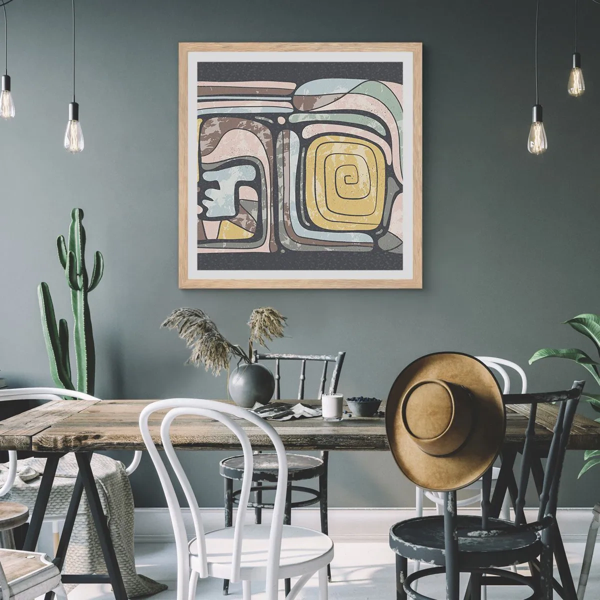 Poster in einem Rahmen aus heller Eiche - Abstraktion im präkolumbianischen Geist - 40x40 cm