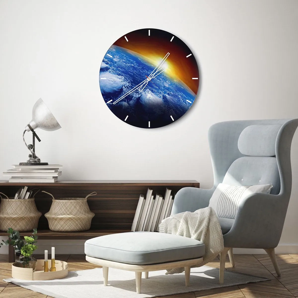 Wanduhr - Glasuhr - Sonnenaufgang über dem blauen Planeten - 30x30 cm