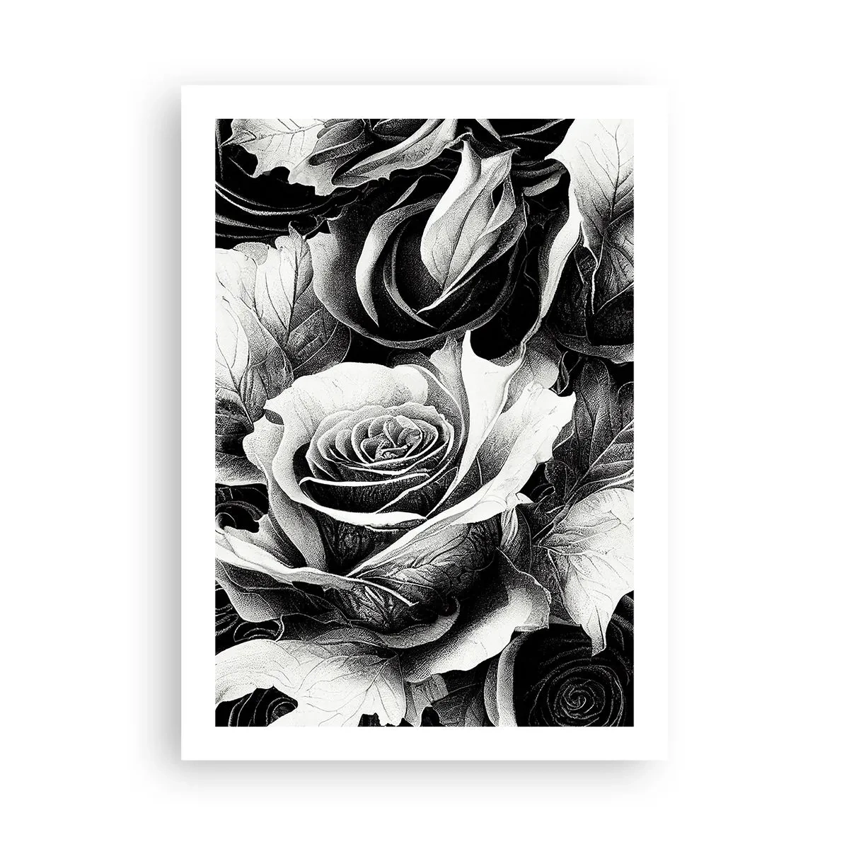 Poster - Eine schwarz-weiße Komposition aus Rosen mit ausdrucksstarkem Hell-Dunkel - 50x70cm - Immer Königin - Moderne Wanddekoration für Wohnzimmer und Schlafzimmer ARTTOR