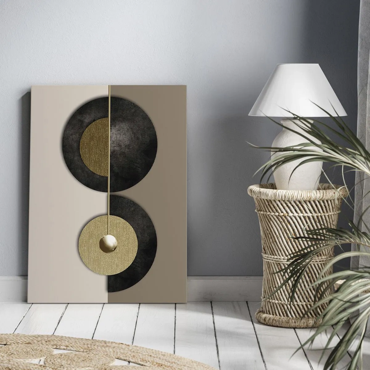Bild auf Leinwand - Leinwandbild - Abstrakte Kreise in Gold- und Brauntönen - 50x70cm - Variationen rund um den Kreis - Moderne Wanddekoration für Wohnzimmer und Schlafzimmer ARTTOR