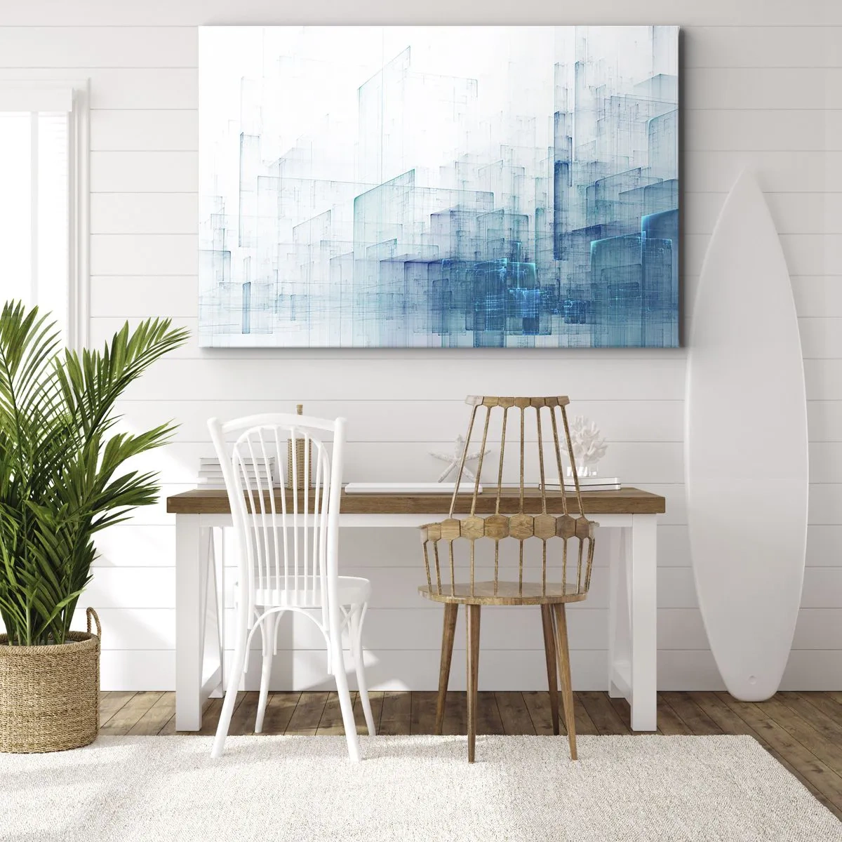 Bild auf Leinwand - Leinwandbild - Abstrakte geometrische Formen in Blautönen - 70x50cm - Wie der Raum wgeschaffen urde - Moderne Wanddekoration für Wohnzimmer und Schlafzimmer ARTTOR