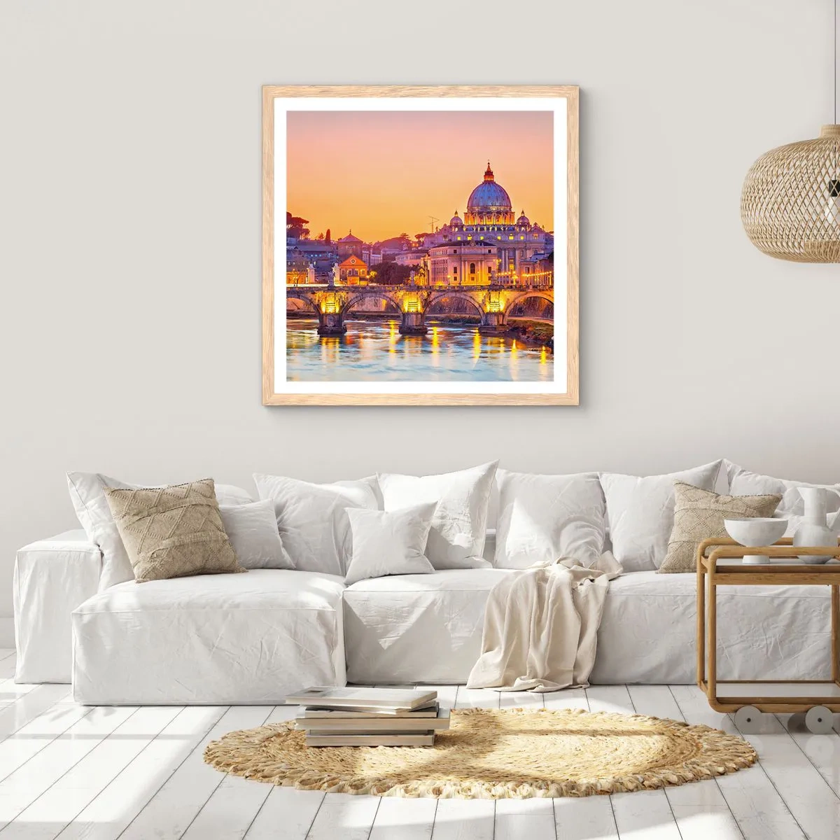 Poster in einem Rahmen aus heller Eiche - Sonnenuntergang über der ewigen Stadt - 40x40 cm