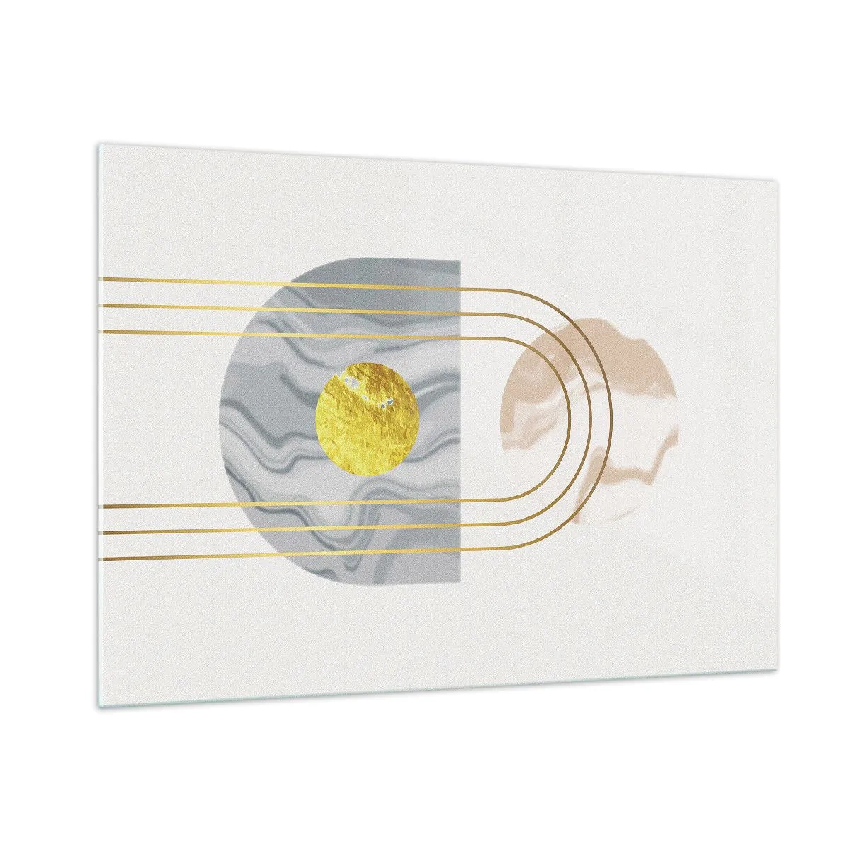 Glasbild - Bild auf glas - Abstraktes Gemälde in Gold und Grau - 100x70cm - Helligkeit und Brillanz - Moderne Wanddekoration für Wohnzimmer und Schlafzimmer ARTTOR