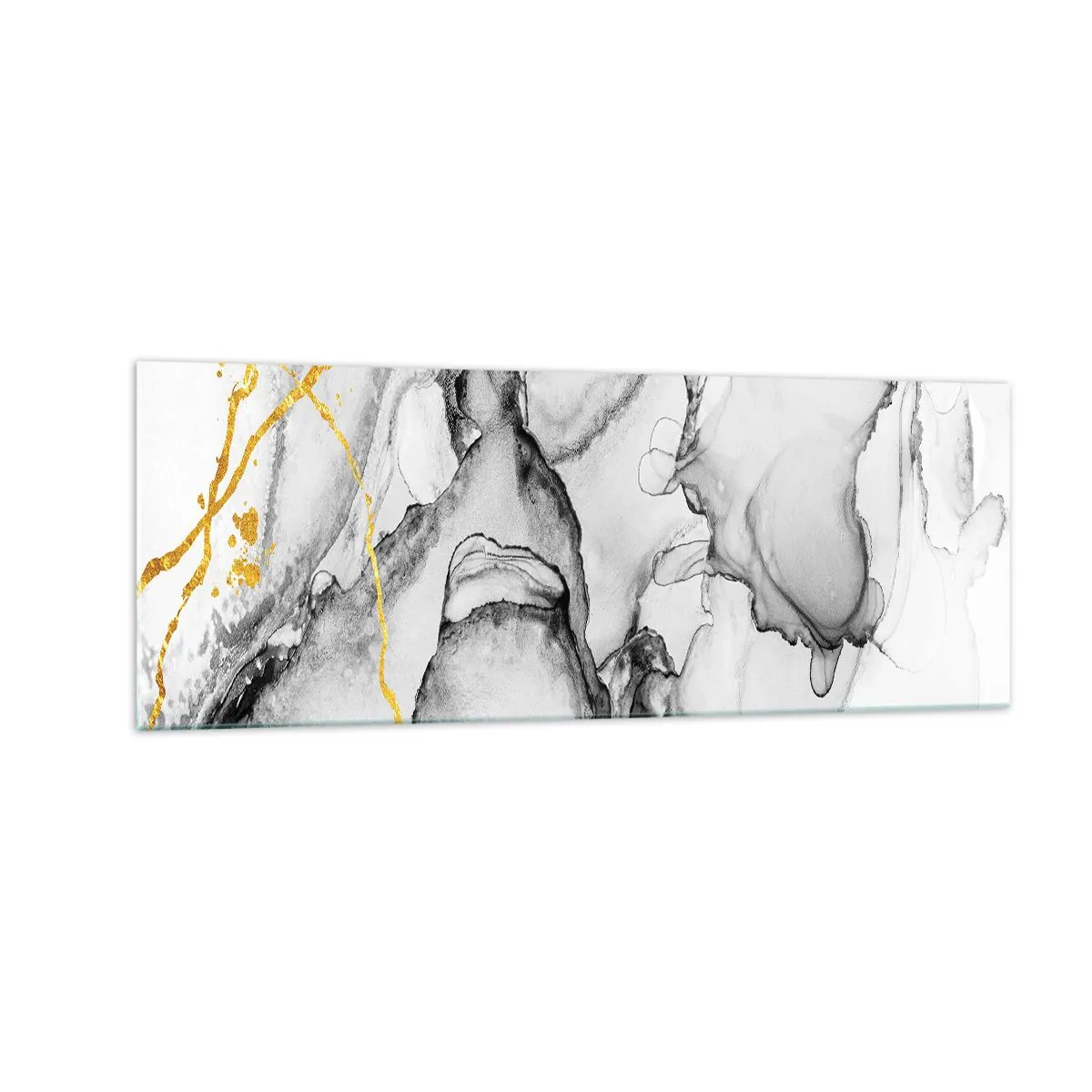 Glasbild - Bild auf glas - Abstrakte schwarz-weiße Muster mit goldenen Akzenten - 140x50cm - Komposition mit Goldmotiv - Moderne Wanddekoration für Wohnzimmer und Schlafzimmer ARTTOR