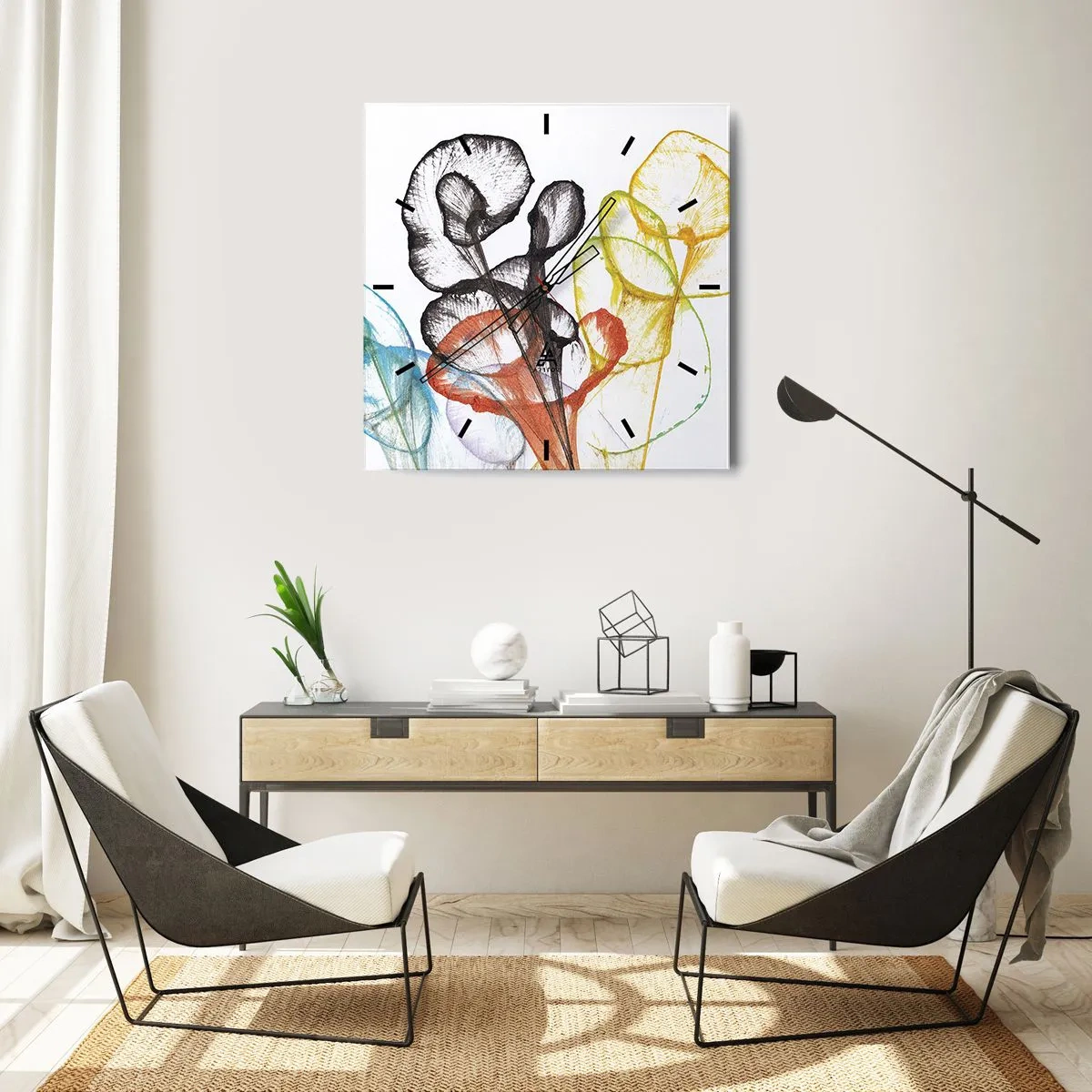 Wanduhr - Glasuhr - Blumen mit Seele - 30x30 cm