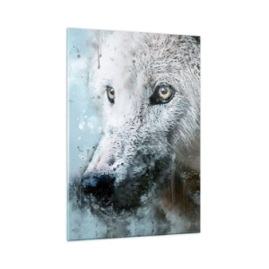 Glasbild - Bild auf glas - Wolfsportrait mit kunstvollen, unscharfen Akzenten in Blautönen - 50x70cm - Lerne die Wolfsseele kennen - Moderne Wanddekoration für Wohnzimmer und Schlafzimmer ARTTOR