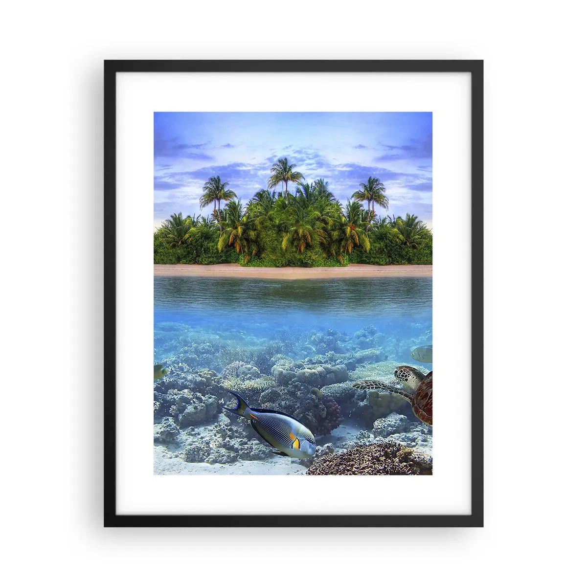 Poster in einem schwarzem Rahmen - Heavenly Island lädt dich ein - 40x50 cm
