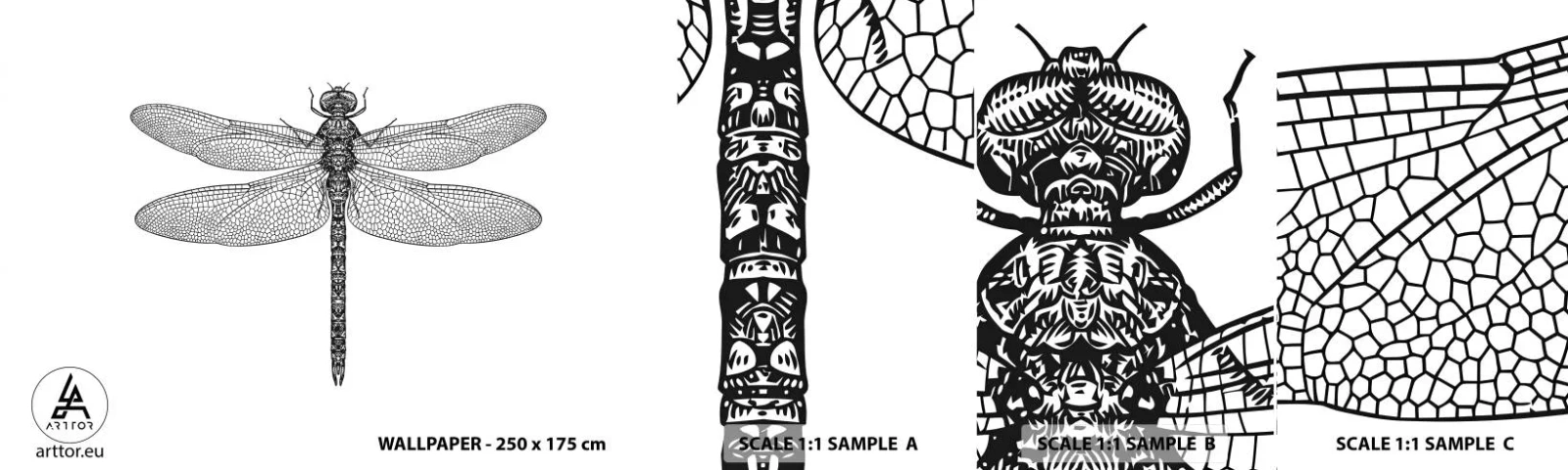 Fototapeten Muster Selbstklebend Deluxe Sticker - Präzision der Natur - Libelle, Insekt, Minimalistisch - 100x30 cm