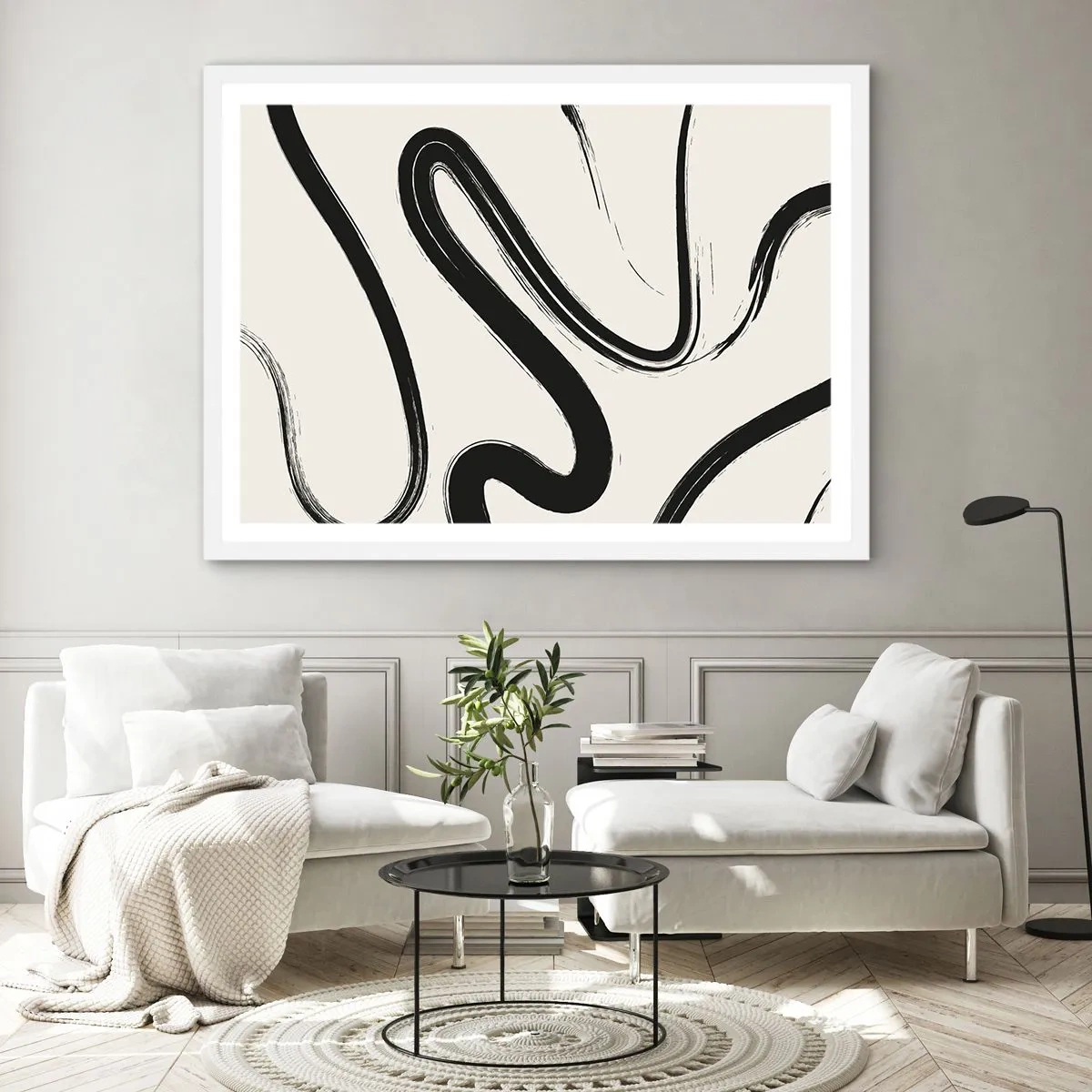 Poster in einem weißen Rahmen - Schwarz-Weiß-Laune - 100x70 cm