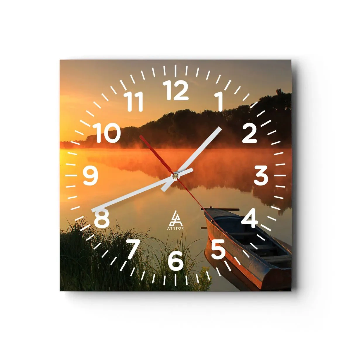 Wanduhr - Glasuhr - Sonnenaufgang über dem Wasser wie ein Spiegel - 40x40 cm