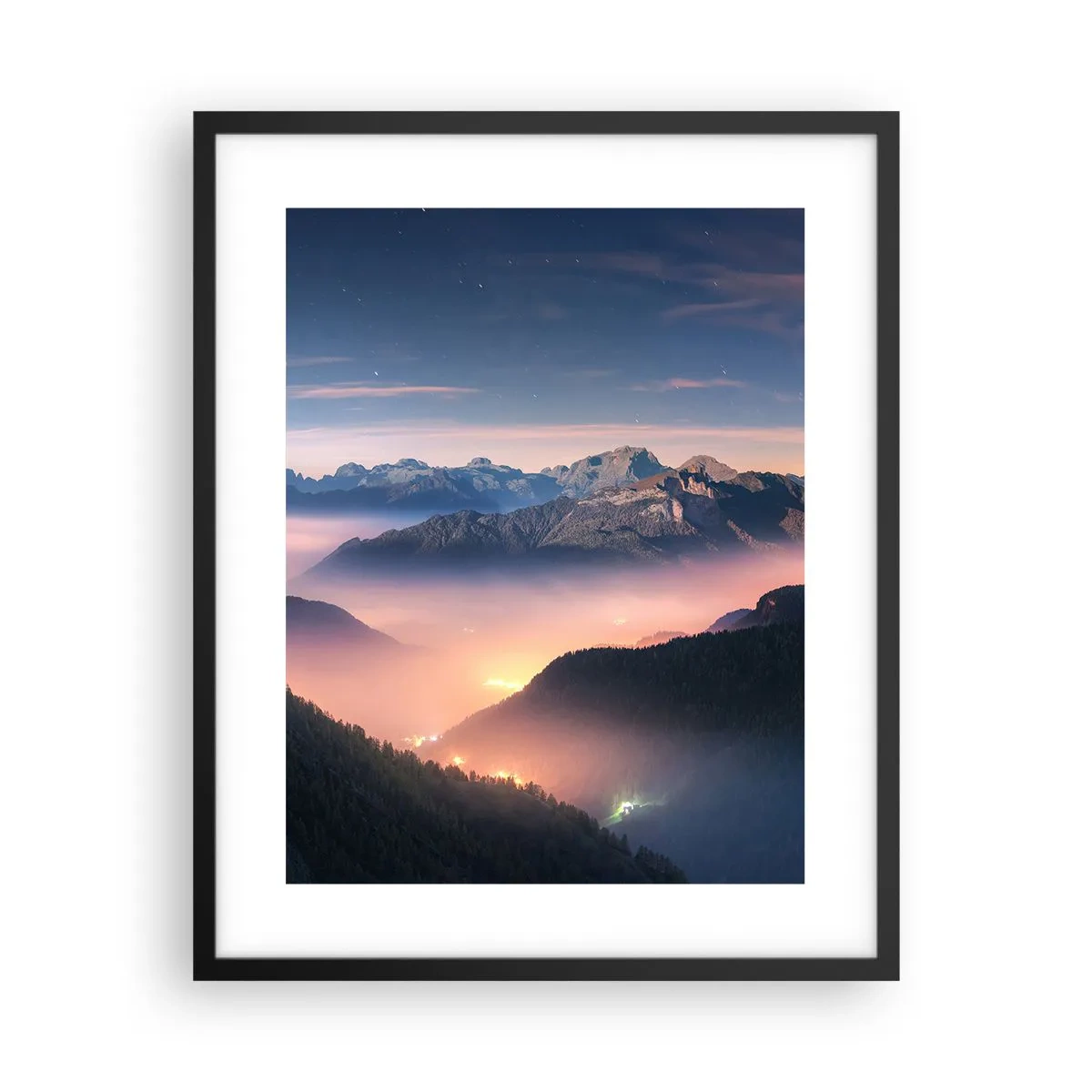 Poster in einem schwarzem Rahmen - Licht in den Tälern - 40x50 cm