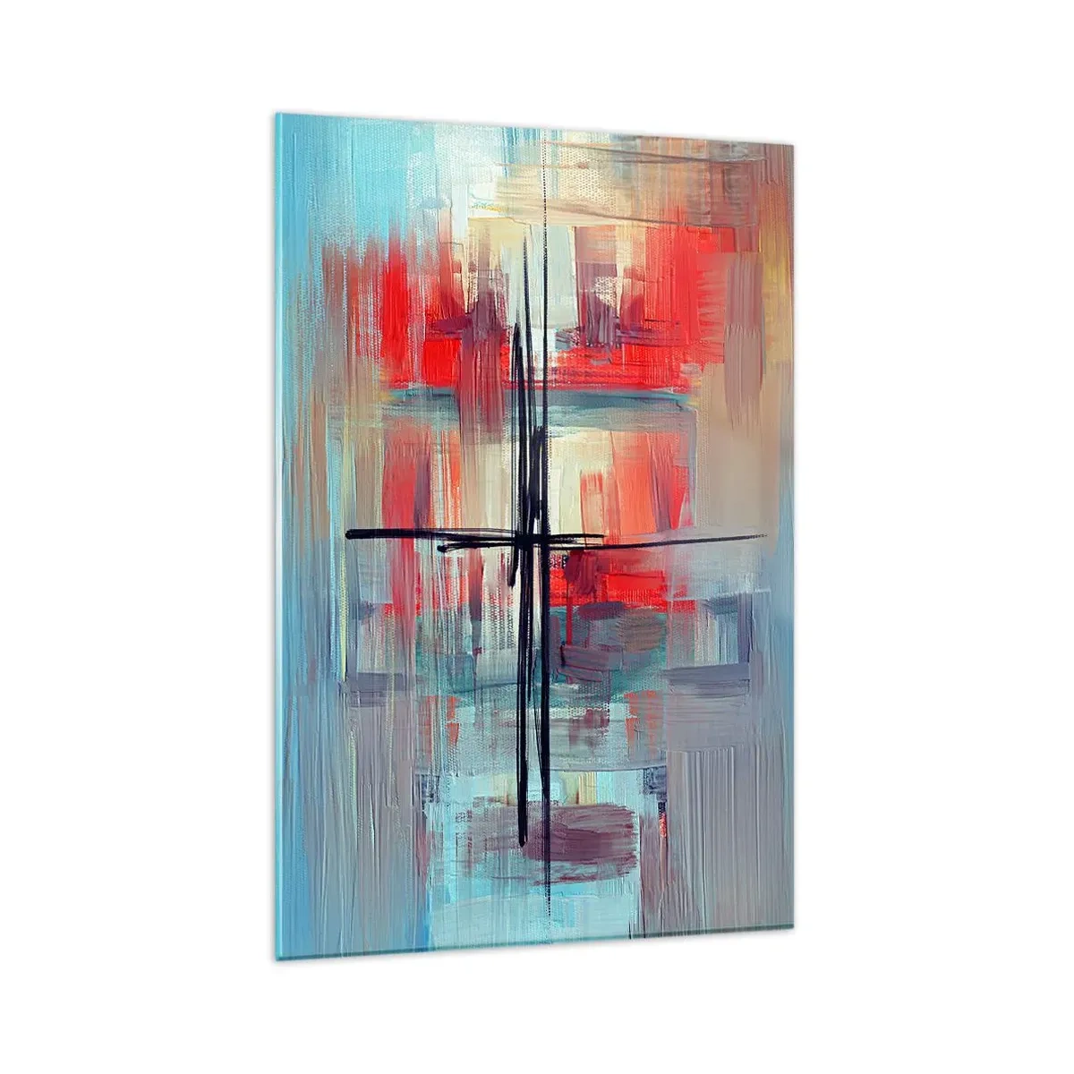 Glasbild - Bild auf glas - Eine abstrakte Komposition mit intensiven Farben, Linien und geometrischen Formen. - 80x120cm - Landschaft in einer unbekannten Dimension - Moderne Wanddekoration für Wohnzimmer und Schlafzimmer ARTTOR