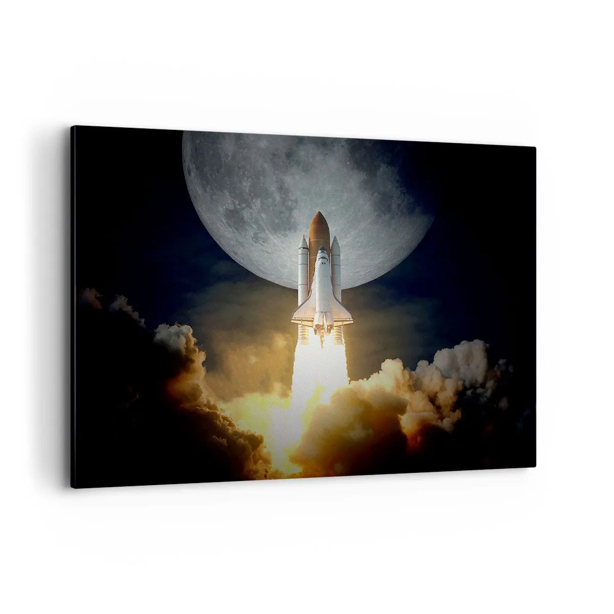 Bild auf Leinwand - Leinwandbild - Eine Rakete hebt vor dem Hintergrund eines Vollmonds ab, umgeben von dynamischen Wolken. - 100x70cm - Beginn eines überirdischen Abenteuers - Moderne Wanddekoration für Wohnzimmer und Schlafzimmer ARTTOR