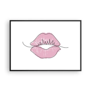 Poster in einem schwarzem Rahmen - Minimalistische Lippenzeichnung in einem Rosaton - 100x70cm - Bereit zum Küssen? - Moderne Wanddekoration für Wohnzimmer und Schlafzimmer ARTTOR