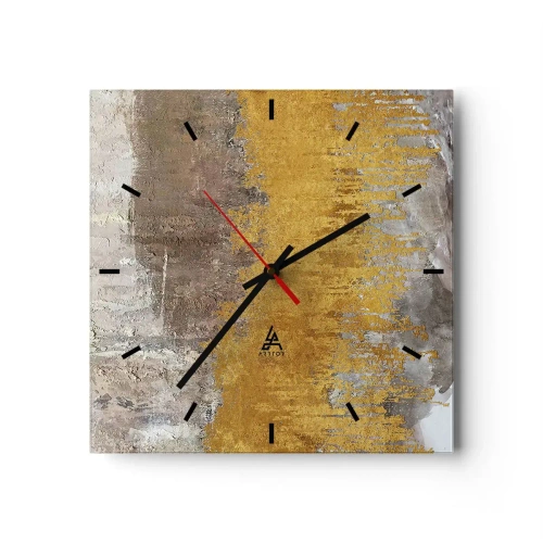 Wanduhr - Glasuhr - Abstraktes Muster in Gold und Beige - 30x30cm - Goldene Explosion - Moderne Wanddekoration für Wohnzimmer und Schlafzimmer ARTTOR