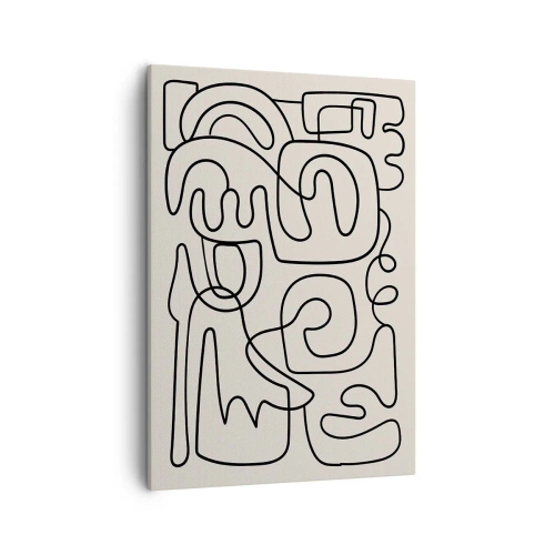 Bild auf Leinwand - Leinwandbild - Abstraktes Linienkunstmuster in Schwarz auf hellem Hintergrund - 50x70cm - Folge der Spur - Moderne Wanddekoration für Wohnzimmer und Schlafzimmer ARTTOR