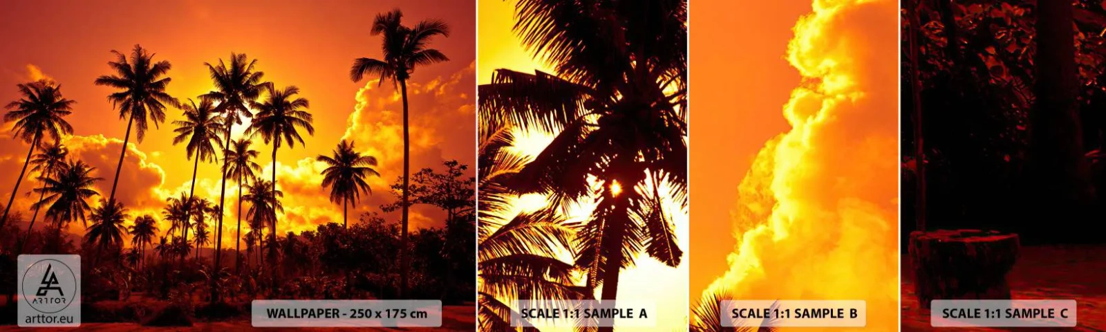 Fototapetenmuster Standard Eco - Berge brennen, Wälder brennen - Palmen, Tropen, Sonne - 100x30 cm